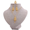Hollow Trapezoid Brass Pendant Necklaces & Hoop Earrings & Rings Sets FS-WG93675-01-5