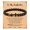 Cross Natural Tiger Eye & Frosted Black Obsidian Round Beads Stretch Bracelets for Men Women WG92FBF-07-1