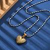 304 Stainless Steel Grooved Heart Pendant Necklaces for Women NJEW-S439-03B-GP-1