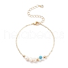 Natural Pearl & Shell Star with Evil Eye Link Bracelet with Brass Chains for Women BJEW-JB08329-01-1