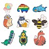 9Pcs 9 Style Fox & Bee & Elephant & Dinosour & Mushroom & Avocado Enamel Pin JEWB-SZ0001-71-1