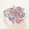Plum Blossom Brass Pave Cubic Zirconia Finger Rings for Women FS-WG857C0-03-4