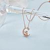 Chinese Zodiac Necklace Rabbit Necklace 925 Sterling Silver Rose Gold Bunny on the Moon Pendant Charm Necklace Zircon Moon and Star Necklace Cute Animal Jewelry Gifts for Women JN1090D-3