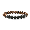 Natural Tiger Eye & Lava Rock & Synthetic Hematitie Beads Stretch Bracelet Set BJEW-JB07030-2