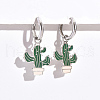 Fashionable Summer Beach 925 Sterling Silver Enamel Cactus Dangle Hoop Earrings Women's Vacation Gift XT7653-1