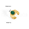 Vintage Adjustable Stainless Steel & Natural Green Stone Flower Cuff Rings for Women JA1353-4-1