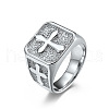 Square with Cross Pattern 304 Stainless Steel Finger Rings for Men FS-WGAC6B1-01-2