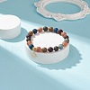 Natural Agate Round Beaded Stretch Bracelet with Brass Star Charm BJEW-JB08647-2