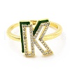 Mixed Color Enamel Initial Letter Adjustable Ring with Clear Cubic Zirconia RJEW-P045-01G-K-2