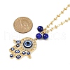 Alloy Enamel Crystal Rhinestone Blue Evil Eye Hamsa Hand Pendant Brass Link Chain Necklaces NJEW-JN05314-3
