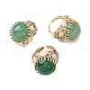 Half Round Natural Green Aventurine Cubic Zirconia Cuff Rings RJEW-M076-01G-05-2