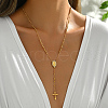 Stainless Steel Crystal Rhinestone Relief Portrait Saint Pendant Tassel Cross Rosary Bead Necklaces for Women EU5525-1-3