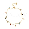 Bohemian Brass & Colorful Glass Flat Round Tassel Anklets AJEW-Z046-02G-2