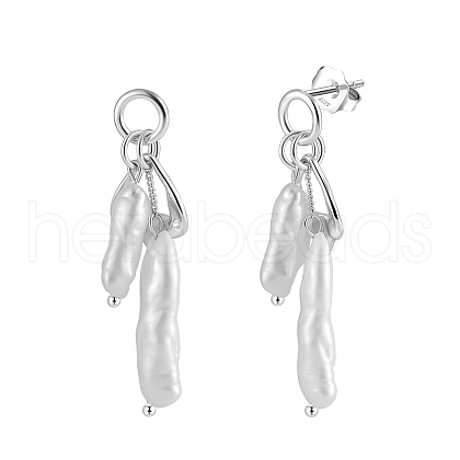 Mother's Day Jewellery Nuggets Natural Pearl Dangle Stud Earrings EJEW-G411-01P-1