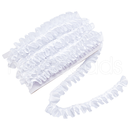 20M Polyester Satin Pleated Lace Ribbon OCOR-WH0093-01B-1