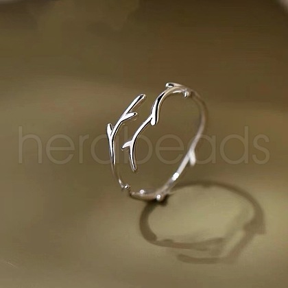 Deer Horn Rhodium Plated 925 Sterling Silver Cuff Rings FS-WGD6B3D-01-1