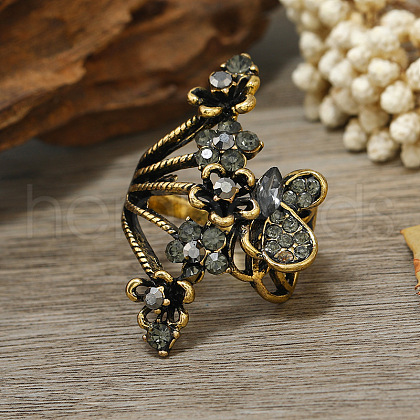 Zinc Alloy Rhinestone Finger Rings for Women UG4795-4-1