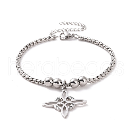 Tarnish Resistant 304 Stainless Steel Sailor's Knot Charm Bracelet with Box Chains BJEW-P282-01P-1