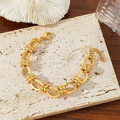 304 Stainless Steel Oval Link Chain Bracelets for Women BJEW-C104-01C-G-1