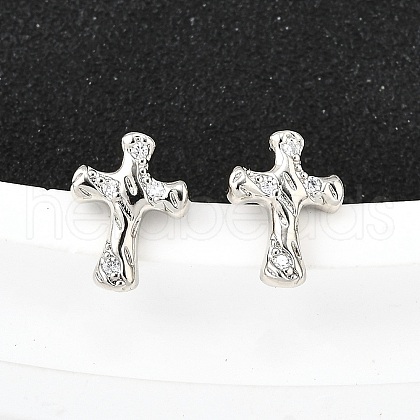 Brass Micro Pave Clear Cubic Zirconia Stud Earrings EJEW-M103-07P-1