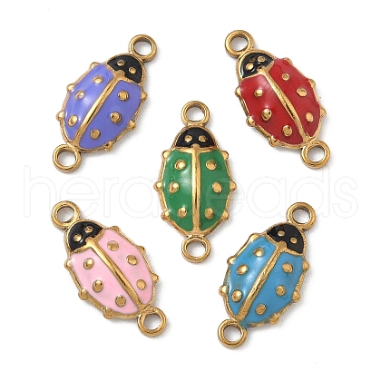 304 Stainless Steel Enamel Ladybug Connector Charms STAS-U056-01G-1