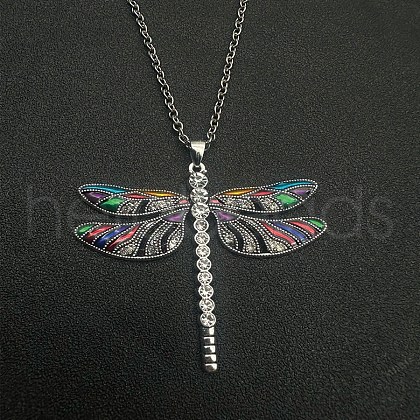 Vintage Luxury Zinc Alloy Crystal Rhinestone Dragonfly Pendant Necklaces with Enamle UK1474-1-1