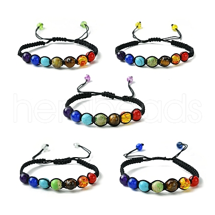 Dyed Natural & Synthetic Mixed Gemstone Round Braided Bead Bracelet BJEW-JB09624-1