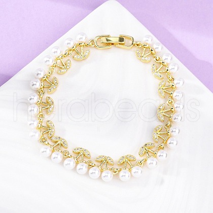 Cherry Brass Micro Pave Clear Cubic Zirconia Link Bracelets for Women BJEW-G740-02G-1