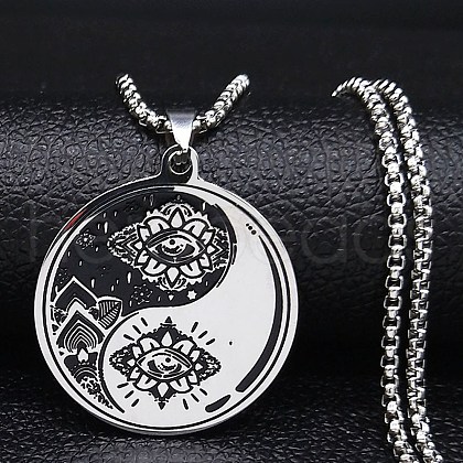 Yin-yang Lotus Eye 304 Stainless Steel Pendant Necklaces for Women NJEW-M105-07B-P-1