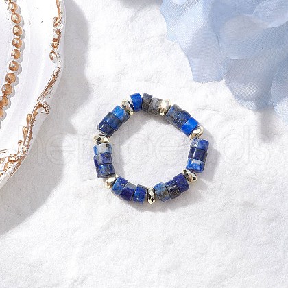 Hematite Beads & Natural Natural Lapis Lazuli Finger Rings for Women RJEW-JR00873-06-1