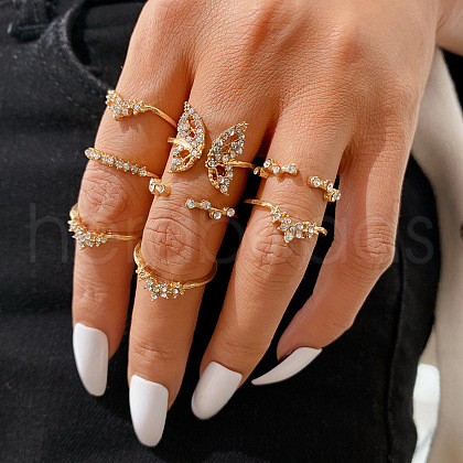 7Pcs Alloy with Rhinestone Finger Rings WG529E5-12-1