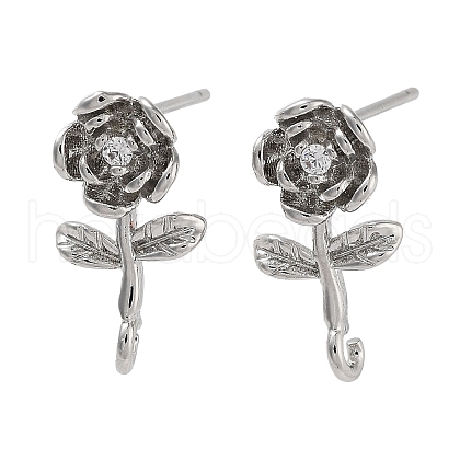 Brass Micro Pave Cubic Zirconia Studs Earring Findings KK-K364-04P-1