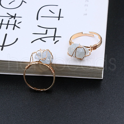 Nuggets Alloy Wire Wrapped Natural Celestite Cuff Rings FS-WGA7830-12-1