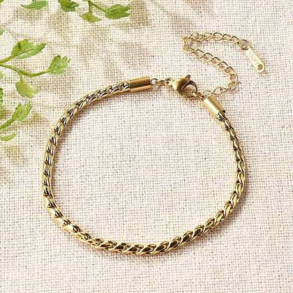 304 Stainless Steel Rope Chain Bracelets for Women BJEW-Q051-04G-1