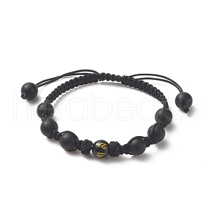 Natural Black Agate(Dyed) Round Braided Bead Bracelet BJEW-JB09184-1