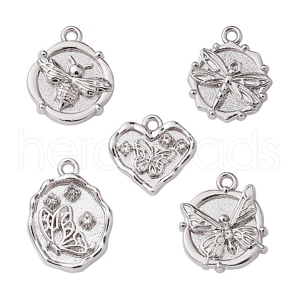 5Pcs 5 Styles Alloy Crystal Rhinestone Flat Round Pendants FIND-YW0003-58-1