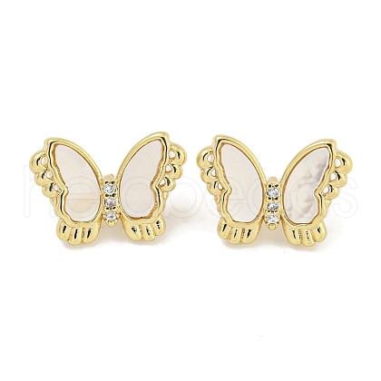 Brass Pave Clear Cubic Zirconia Butterfly Connector Charms with Sea Shell KK-Q820-13G-1