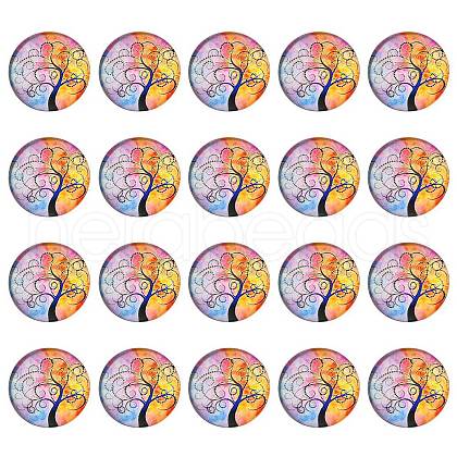 Half Round/Dome Tree Pattern Glass Flatback Cabochons for DIY Projects GGLA-YW0001-14J-1