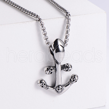 Fashionable Stainless Steel Skull Anchor Pendant Punk Hip-hop Personality Necklaces RD8655-1-1