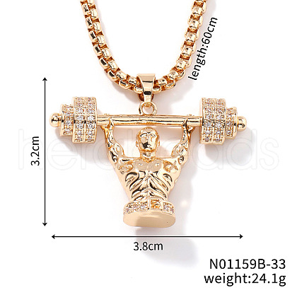 Cool Hip-hop High Street Fashion Brass Crystal Rhinestone Barbell Man Pendant Box Chain Necklaces HY8946-2-1