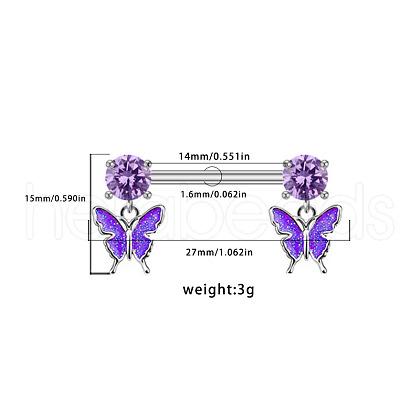 316L Surgical Stainless Steel Purple Cubic Zirconia Nipple Nail Rings WGE45DD-06-1