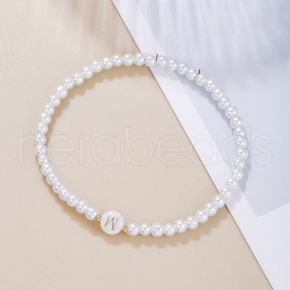 Plastic Pearl Round Beaded Stretch Bracelets for Women WGC81DB-23-1