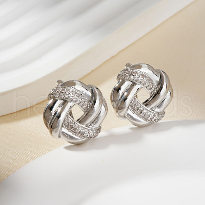 Elegant Brass Clear Cubic Zirconia Twist Stud Earrings OV8101-2-1