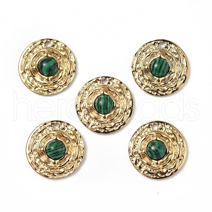 PVD Vacuum Plating 201 Stainless Steel Synthetic Malachite Pendants STAS-C064-VC886-1