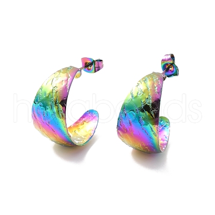 Ion Plating(IP) 304 Stainless Steel Chunky C-shape Stud Earrings EJEW-P198-05MC-1