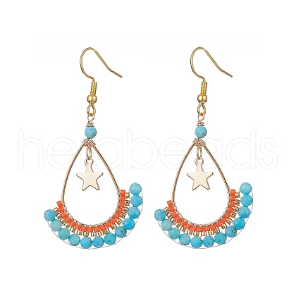 Dyed Natural Howlite Beaded Teardrop with Star Dangle Earrings EJEW-MZ00079-02-1