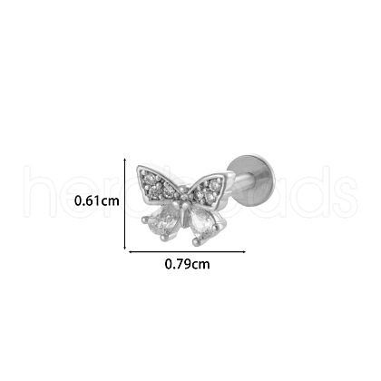 Butterfly 316L Surgical Stainless Steel Clear Cubic Zirconia 17 Gauge Internally Threaded Labrets WGBD99E-02-1