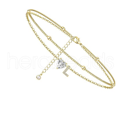 Heart & Letter Brass Crystal Rhinestone Charm Double Layer Anklets FS-WG6749C-12-1