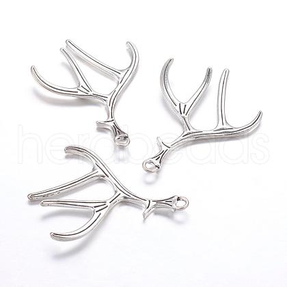 Tibetan Style Alloy Deer Antler Pendants TIBEP-S261-AS-LF-1