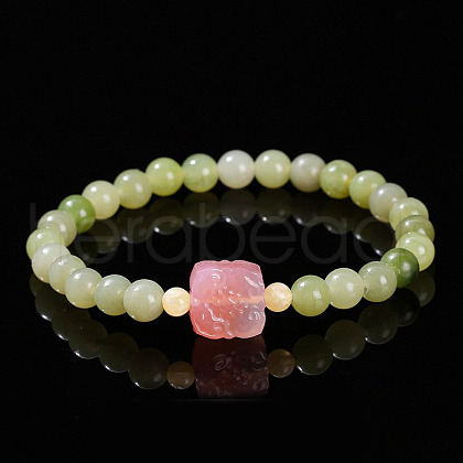 Natural Agate & Crystal Round Beads Stretch Bracelets WG466DA-10-1
